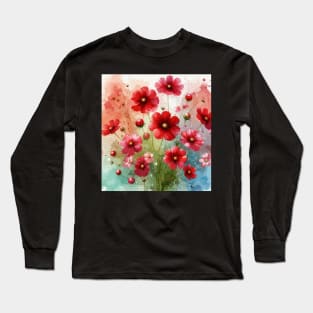 Red Cosmos Flower Long Sleeve T-Shirt